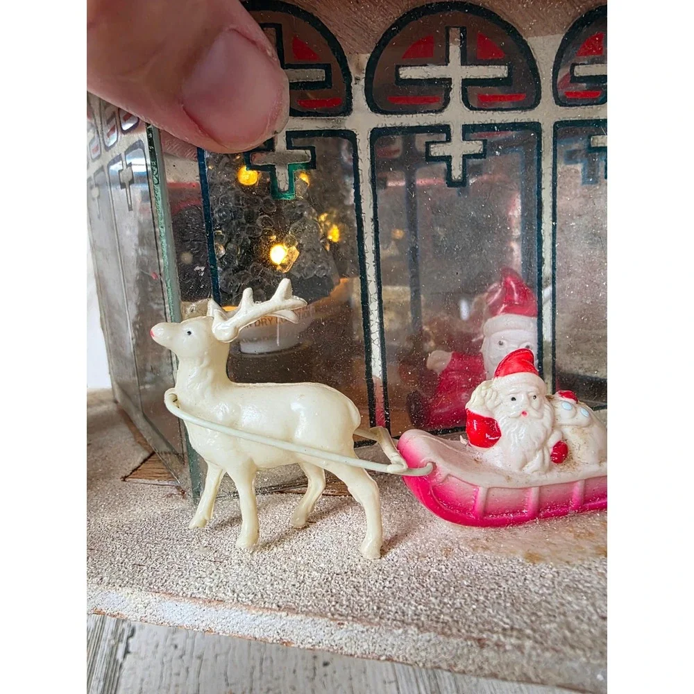 Antique glass electric house light up Santa Japan celluloid putz unique